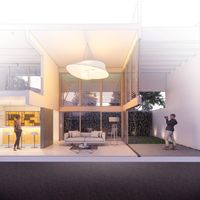 Maqueta digital BIM de casa contempor&aacute;nea con volumetr&iacute;a ortogonal y espacialidad