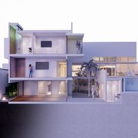Maqueta digital BIM de casa contemporánea con volumetría ortogonal y buena espacialidad