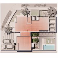 Maqueta digital BIM de vivienda unifamiliar contempor&aacute;nea, patios interiores y piscina